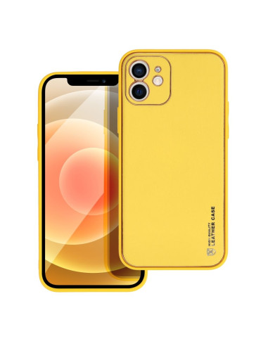 Etui LEATHER Case en cuir pour IPHONE 12 JAUNE