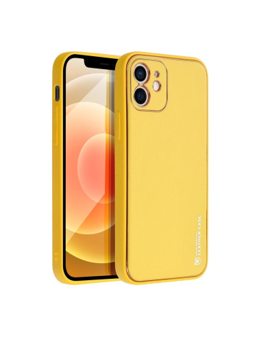 Etui LEATHER Case en cuir pour IPHONE 12 JAUNE