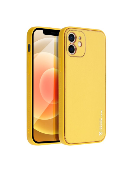 Etui LEATHER Case en cuir pour IPHONE 12 JAUNE