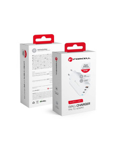Chargeur secteur Forcell GaN 65W avec 2x connecteurs USB type C et 1x USB A - 3A avec fonction de charge PD et QC 4.0