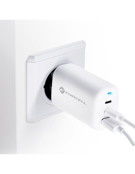 Chargeur secteur Forcell GaN 65W avec 2x connecteurs USB type C et 1x USB A - 3A avec fonction de charge PD et QC 4.0