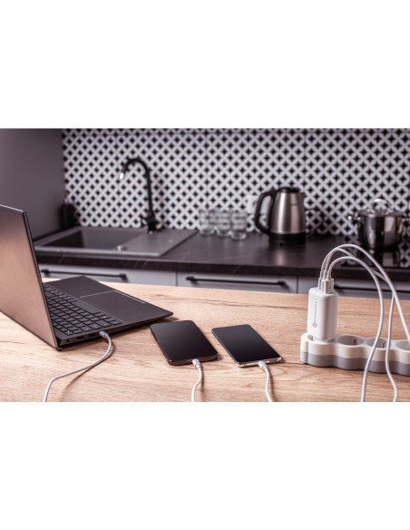 Chargeur secteur Forcell GaN 65W avec 2x connecteurs USB type C et 1x USB A - 3A avec fonction de charge PD et QC 4.0