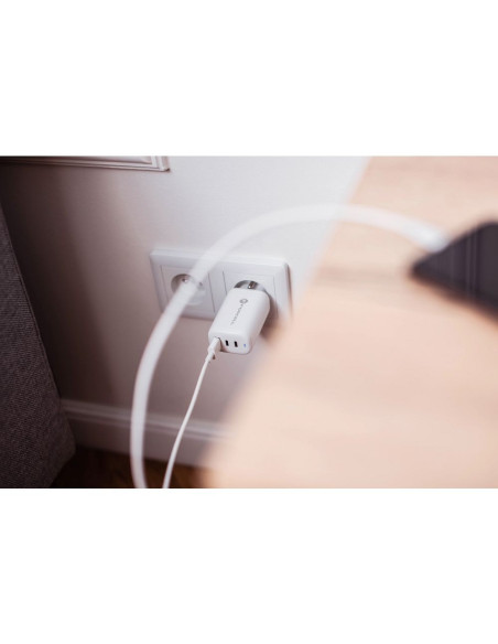 Chargeur secteur Forcell GaN 65W avec 2x connecteurs USB type C et 1x USB A - 3A avec fonction de charge PD et QC 4.0