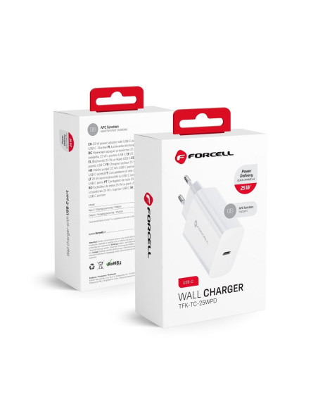 Chargeur secteur universel Forcell avec USB type C - 3A 25W avec fonction de charge PD et QC 4.0