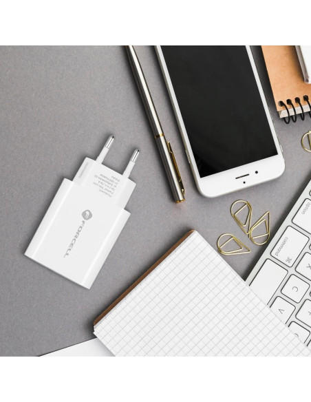 Chargeur secteur universel Forcell avec USB type C - 3A 25W avec fonction de charge PD et QC 4.0