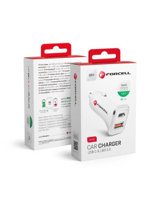 Chargeur voiture FORCELL USB 3.0 + USB C Quick Charging + Power Delivery PD20W 4A CC-QCPD01 blanc