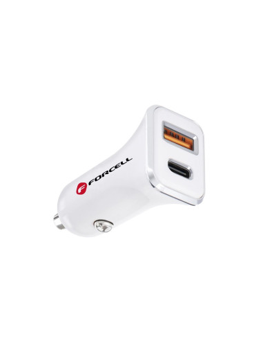 Chargeur voiture FORCELL USB 3.0 + USB C Quick Charging + Power Delivery PD20W 4A CC-QCPD01 blanc