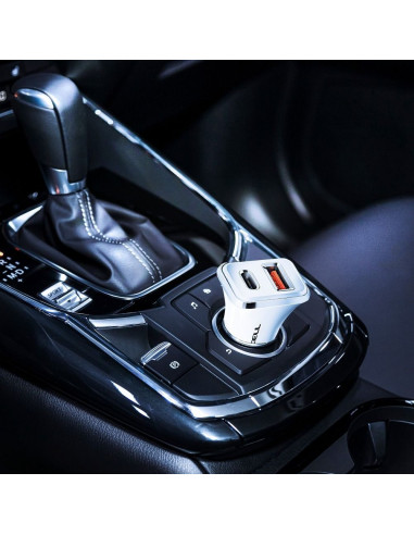 Chargeur voiture FORCELL USB 3.0 + USB C Quick Charging + Power Delivery PD20W 4A CC-QCPD01 blanc