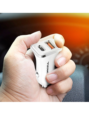 Chargeur voiture FORCELL USB 3.0 + USB C Quick Charging + Power Delivery PD20W 4A CC-QCPD01 blanc