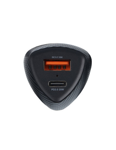 FORCELL CARBON chargeur voiture Type C 3.0 PD20W + USB QC3.0 18W 5A CC50-1A1C noir (Total 38W)