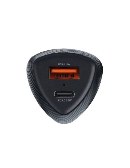 FORCELL CARBON chargeur voiture Type C 3.0 PD20W + USB QC3.0 18W 5A CC50-1A1C noir (Total 38W)