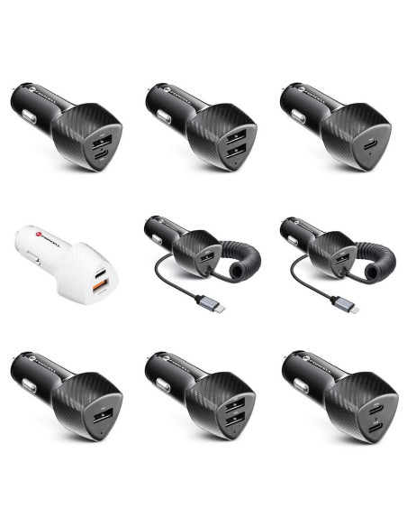 FORCELL CARBON chargeur voiture Type C 3.0 PD20W + USB QC3.0 18W 5A CC50-1A1C noir (Total 38W)