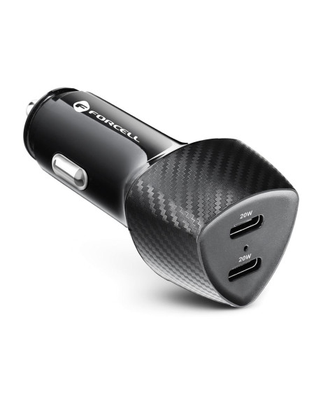 FORCELL CARBON chargeur voiture Type C 3.0 PD20W + Type C 3.0 PD20W CC50-2C noir (Total 40W)