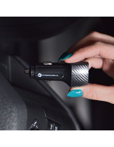 FORCELL CARBON chargeur voiture Type C 3.0 PD20W + Type C 3.0 PD20W CC50-2C noir (Total 40W)