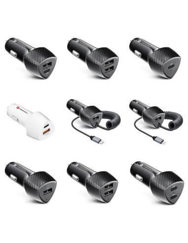 FORCELL CARBON chargeur voiture Type C 3.0 PD20W + Type C 3.0 PD20W CC50-2C noir (Total 40W)
