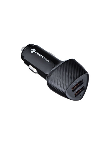 FORCELL CARBON chargeur voiture USB QC 3.0 18W + USB QC 3.0 18W CC50-2A36W noir (Total 36W)