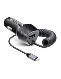 FORCELL CARBON chargeur voiture USB QC 3.0 18W + cable pour Apple Lightning 8-pin PD20W CC50-1AL noir (Total 38W)