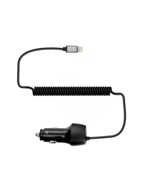 FORCELL CARBON chargeur voiture USB QC 3.0 18W + cable pour Apple Lightning 8-pin PD20W CC50-1AL noir (Total 38W)