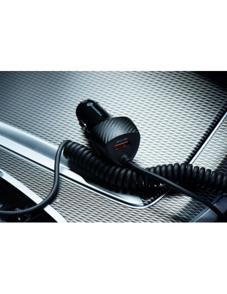 FORCELL CARBON chargeur voiture USB QC 3.0 18W + cable pour Apple Lightning 8-pin PD20W CC50-1AL noir (Total 38W)