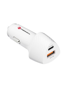 FORCELL CARBON chargeur voiture Type C 3.0 PD20W + USB QC3.0 18W 5A CC50-1A1C blanc (Total 38W)