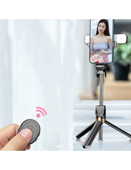Kit / support selfie avec télécommande bluetooth trépied LED SSTR-20 noir