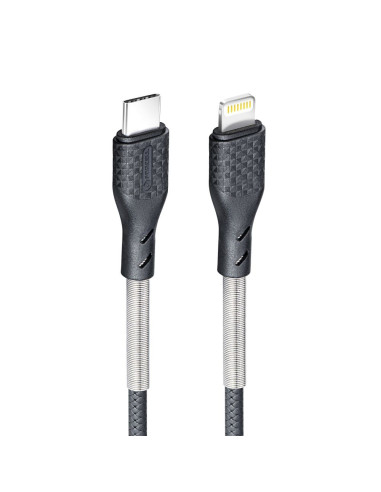 FORCELL Câble carbone Type C vers iPhone Lightning 8 broches Power Delivery PD27W CB-01C noir 1 mètre