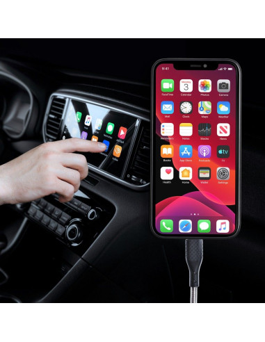 FORCELL Câble carbone Type C vers iPhone Lightning 8 broches Power Delivery PD27W CB-01C noir 1 mètre