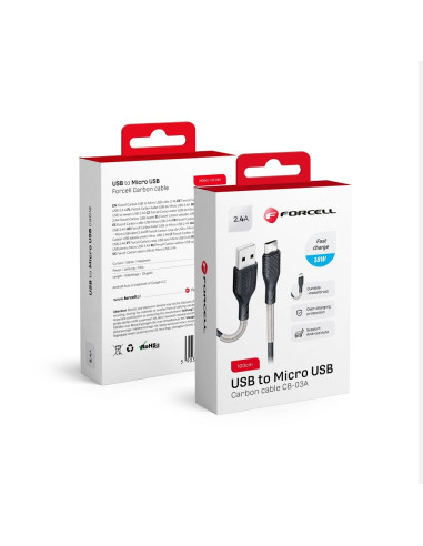 FORCELL Câble Carbon USB vers Micro 2.4A CB-03A noir 1 mètre