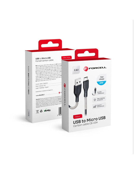 FORCELL Câble Carbon USB vers Micro 2.4A CB-03A noir 1 mètre
