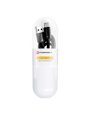 FORCELL Câble USB à Type C 3.0 QC3.0 3A C398 TUBA noir 1 mètre