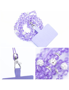 Pendentif DIAMANT CRISTAL pour téléphone / longueur du cordon 74cm (37cm en boucle) / autour du cou - violet 2