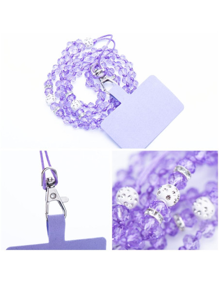 Pendentif DIAMANT CRISTAL pour téléphone / longueur du cordon 74cm (37cm en boucle) / autour du cou - violet