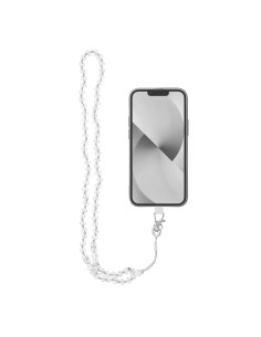 Pendentif téléphone CRYSTAL DIAMANT / longueur du cordon 74cm (37cm en boucle) / pendentif cou - blanc
