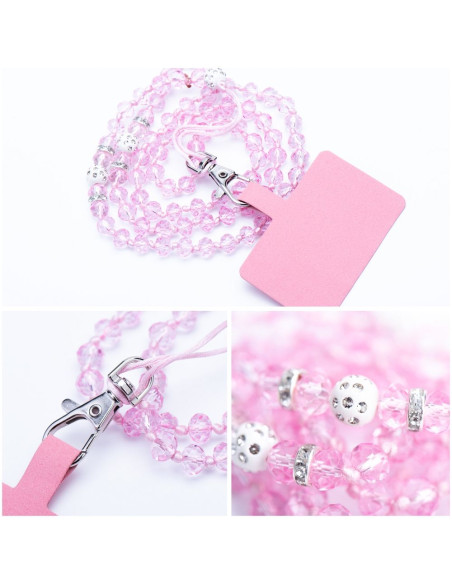 Pendentif DIAMANT CRISTAL pour téléphone / longueur du cordon 74cm (37cm en boucle) / autour du cou - rose clair