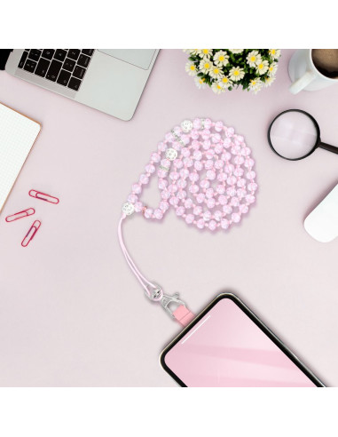Pendentif DIAMANT CRISTAL pour téléphone / longueur du cordon 74cm (37cm en boucle) / autour du cou - rose clair