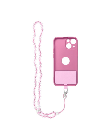 Pendentif DIAMANT CRISTAL pour téléphone / longueur du cordon 74cm (37cm en boucle) / autour du cou - rose clair