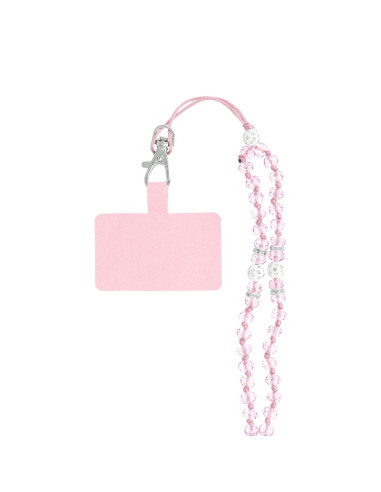 Pendentif DIAMANT CRISTAL pour téléphone / longueur du cordon 74cm (37cm en boucle) / autour du cou - rose clair