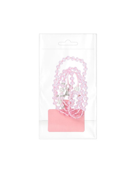 Pendentif DIAMANT CRISTAL pour téléphone / longueur du cordon 74cm (37cm en boucle) / autour du cou - rose clair