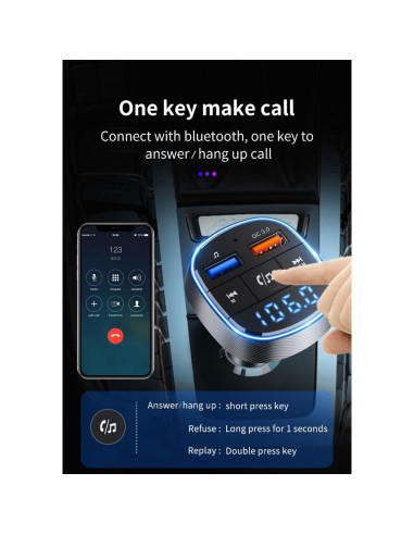 Transmetteur FM MP3 avec bluetooth 5.0 + lecteur de carte mémoire + 2xUSB QC3.0 BC57