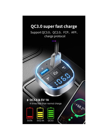 Transmetteur FM MP3 avec bluetooth 5.0 + lecteur de carte mémoire + 2xUSB QC3.0 BC57