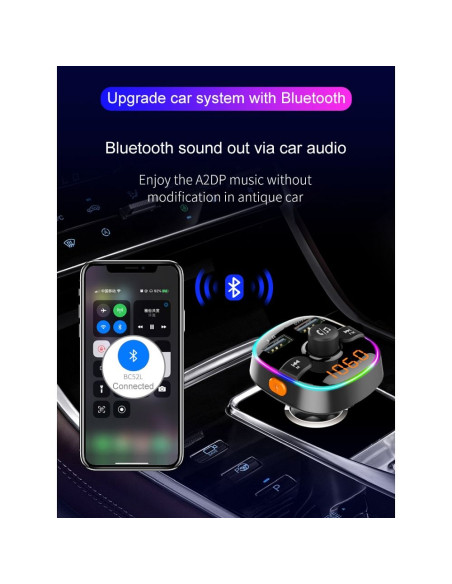 Transmetteur FM MP3 avec bluetooth 5.0 + lecteur de carte mémoire + 2xUSB QC3.0 BC52L