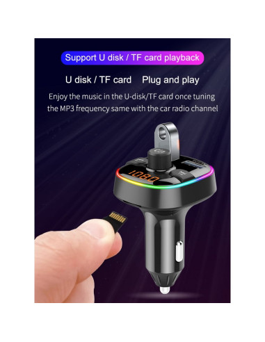 Transmetteur FM MP3 avec bluetooth 5.0 + lecteur de carte mémoire + 2xUSB QC3.0 BC52L