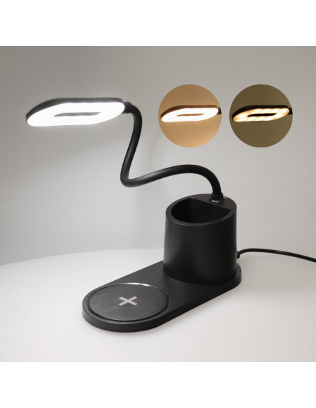 Lampe de bureau LED + chargeur à induction 10W HT-513 noir.