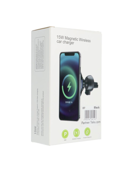 Support voiture avec charge par induction compatible avec MagSafe 15W D7 noir
