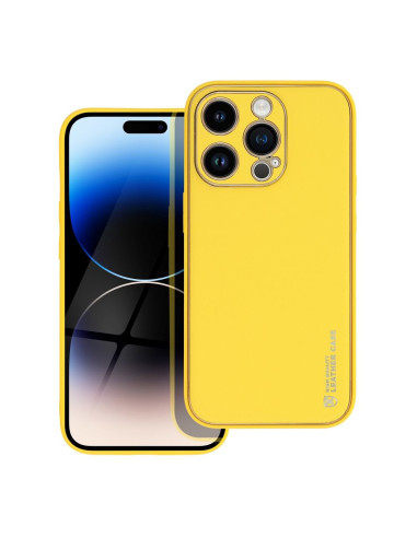 Etui LEATHER Case en cuir pour IPHONE 14 PRO JAUNE