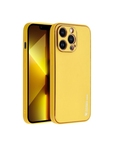 Etui LEATHER Case en cuir pour IPHONE 14 PRO JAUNE