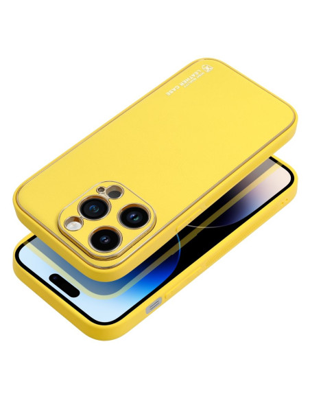Etui LEATHER Case en cuir pour IPHONE 14 PRO JAUNE