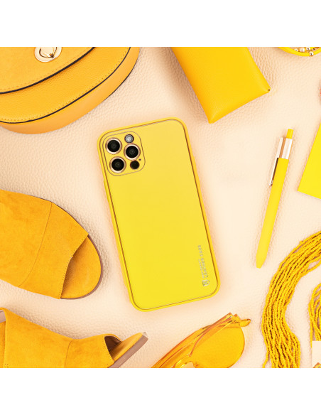 Etui LEATHER Case en cuir pour IPHONE 14 PRO JAUNE