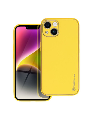 Etui LEATHER Case en cuir pour IPHONE 14 JAUNE
