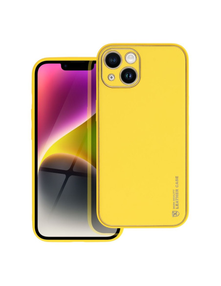 Etui LEATHER Case en cuir pour IPHONE 14 JAUNE